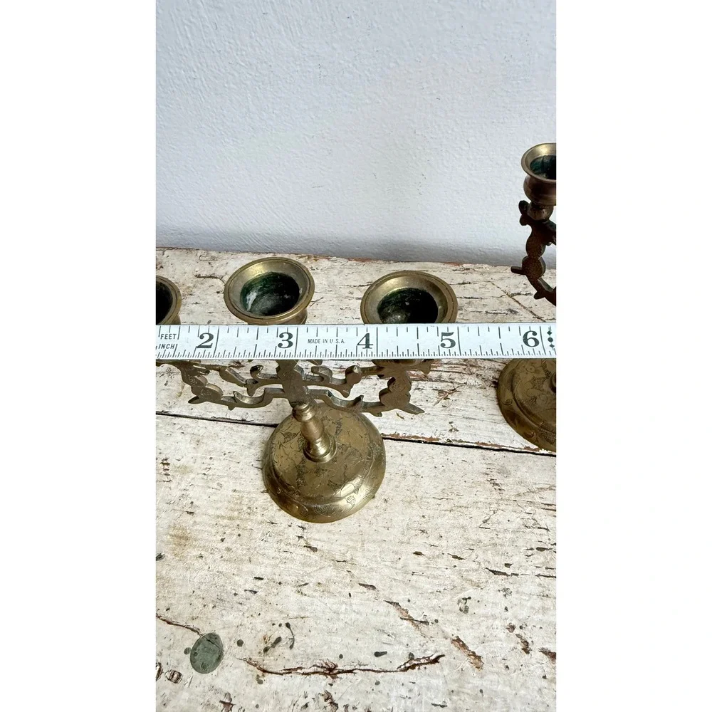Vintage Brass Dragon Candelabra Pair 3 Light Etched Taper Holders India
